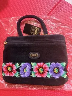 FEILER 花柄刺繍 ポーチ 黒