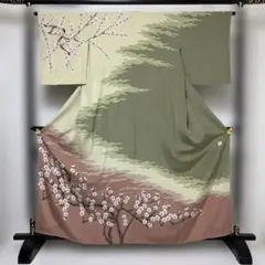 希少 作家物 正絹 訪問着 落款 龍 松 共八掛 紫 袷着物 フォーマル向け