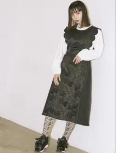 美品 merry jennyメリージェニー コンビスカラップジャガードワンピース