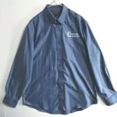 ★1639　REDHOUSE　長袖ワイシャツ　L　艶青灰　刺繍ロゴ　US古着