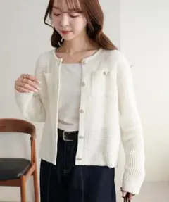 DISCOAT 金釦ポケット付きカーディガン