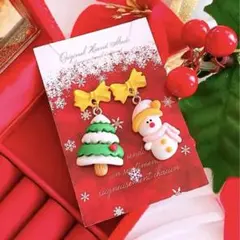 クリスマス スノーマン ツリー 大人可愛い♡ ハンドメイド ピアス イヤリング