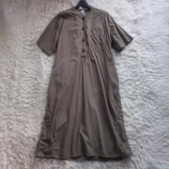 MHL　マーガレットハウエル　バンドカラー半袖シャツワンピース　ブラウン系　Ⅱ