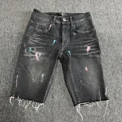 w28 serenade ブラック ペイント加工 ショートパンツ