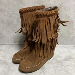 【キャンディッシュ】（S）フリンジブーツ モカシンブーツ ウエッジソールのサムネイル