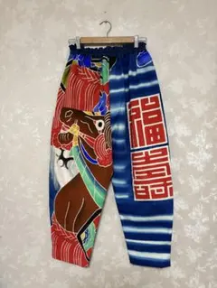 496.【特価】のぼり旗リメイクパンツ、武者絵　縁起物　男女兼用　ゆったり　迫力