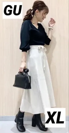GU ジーユー　フレアニットスカートZ　ロングスカート アイボリー　XL