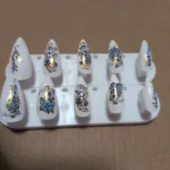 ネイルチップ ホワイト ブルー フラワー