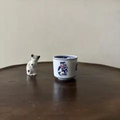 昭和レトロ　印判染付 猫図 湯呑み１点　ぐい呑み盃　アンティーク　酒器　検:李朝