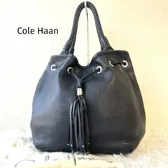 コールハーン トートバッグ タッセル 巾着 肩掛け　黒　シボ革　ショルダーバッグ