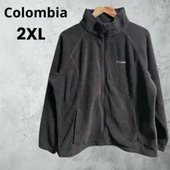 美品◎コロンビア フルジップフリースジャケット ブラック 2XL 刺繍ロゴ 古着