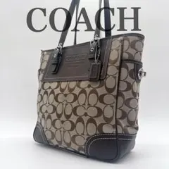 【COACH】美品 トートバッグ シグネチャー ダークブラウン レザー