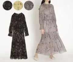 スナイデル　シアープリントプリーツワンピースS レースワンピース　長袖　フラワー