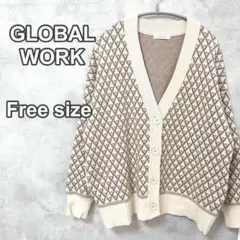 GLOBAL WORK メルティーアソート柄カーディガン　ベージュ(幾何柄) F