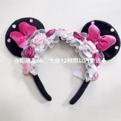 ミニー 薔薇 レース カチューシャ ディズニー 黒 ピンク