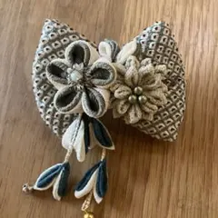 和装リボンバレッタ 花飾り付き