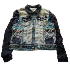 Desigual デシグアル デニムジャケット レース袖 44 刺繍
