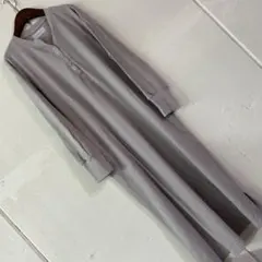 グレー ジュ長袖 ワッフルワンピース ヘンリーネック