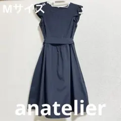 anatelier リボンつきフレアワンピース ネイビー ノースリーブ Mサイズ