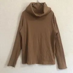 【おしゃれ】ブラウンリブタートルネック長袖トップス サイズ M