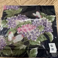 【未使用】大判ハンカチ 藍染 紫陽花 蝶 綿100% 日本製