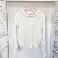 フリル付き ハイネック ニット ホワイト Ank Rouge ハート くり抜き