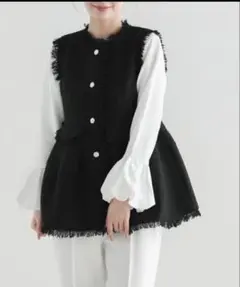 Fit more ツイードペプラムジレ　ブラックのサムネイル