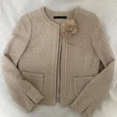 greenlabelrelaxingツイードノーカラージャケット38&コサージュ