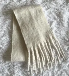 アイボリー ウール フリンジマフラー