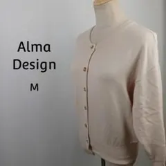 Alma Design　カーディガン　M　ウッドボタン　クルーネック