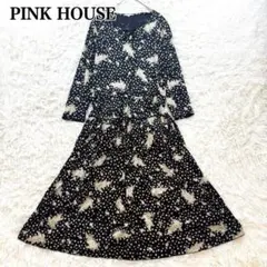 PINK HOUSE ドット ロングワンピース フード付き ピコフリル リボン