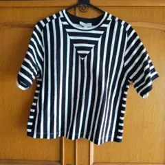 Calvin Klein 黒と白のストライプ 半袖 Tシャツ