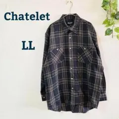 【chatelet】シャトレ　長袖ネルシャツ【LL】襟あり ウール混 チェック柄