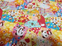 カラフルなパンダとリスの綿生地 110×150cm