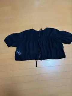 透け感レース 半袖カーディガン 黒　ショート