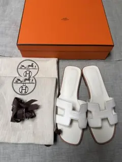 HERMES ホワイト クロスストラップ サンダル　４０サイズ HERMES ホワイト クロスストラップ サンダル 40サイズ - メルカリ