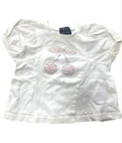 petit main さくらんぼ　花柄 刺繍Tシャツ 80 オーガニックコットン