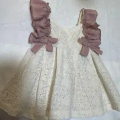 petit main フリル付きチュニック アイボリー&くすみピンク♡