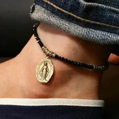 ゴールドマリア アンクレット 黒ビーズ