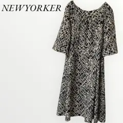 ニューヨーカー NEWYORKER 七分袖ワンピース 総柄 リボン 【L】