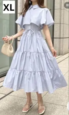 【美品】ティアードシャツワンピース 半袖 フリルスカート 大きいサイズ XL
