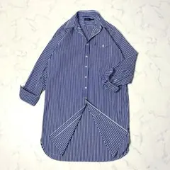 ポロラルフローレン ストライプ 長袖シャツワンピース 袖刺繍ロゴ XL