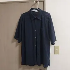 MONO-MART レース 半袖シャツ ネイビー M