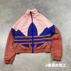 後染め加工　ピンク✖️青　adidas ナイロンジャケット　ビッグトレフォイル　L