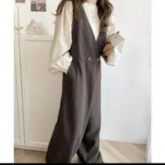 クラシカルエルフ　麻混ワイドパンツオールインワン （チャコール）