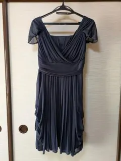 ワンピース 9号 ネイビー 発表会 結婚式 ドレープ 美品