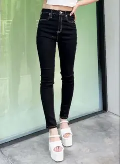 ブラック スキニーパンツ ハイウエスト 5ポケット