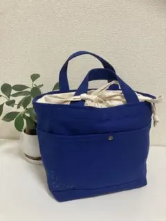 8号帆布 ブルー 刺繍付 ミニトートバック ハンドメイド