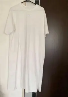 極美品★ホワイト カットソーワンピース 半袖　スリット　ロングワンピース　M~L