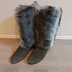 ing ファー付きスエードブーツ グレー 23.5cm